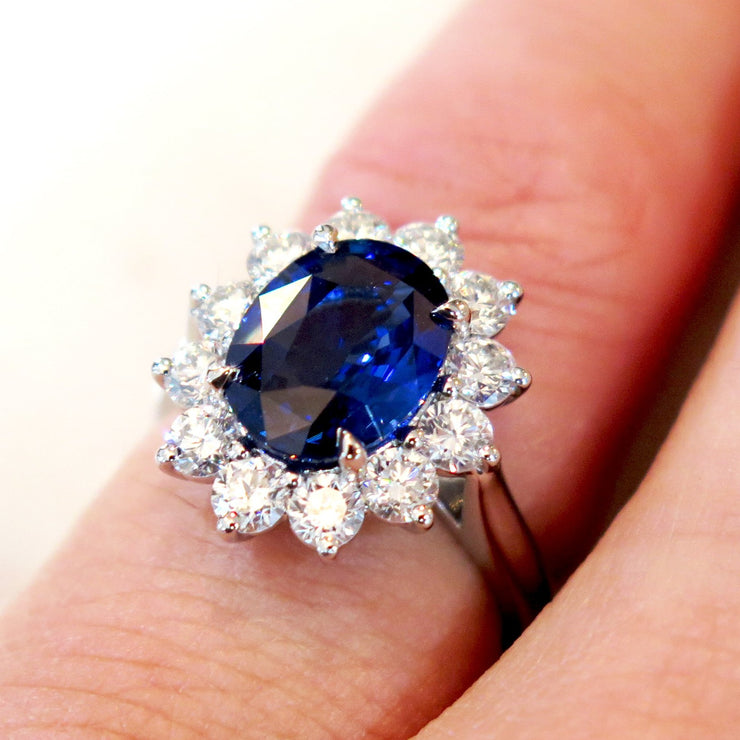 London Blue Sapphire Halo Engagement Ring Kate Middleton Style On Hand Dana Walden Bridal NYC 76584d5c 7981 4fed 9383